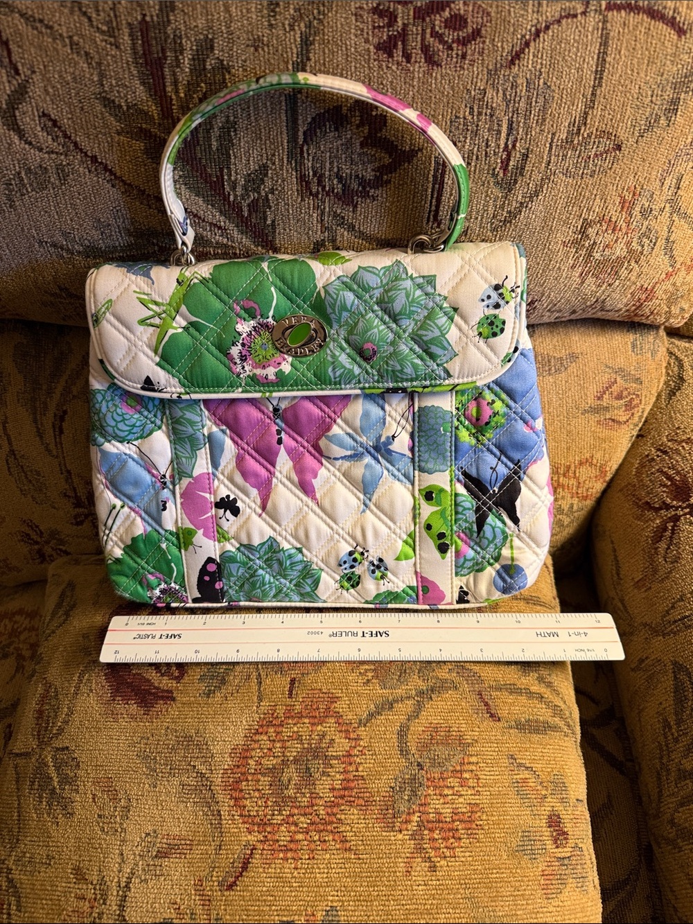 Vera Bradley Quilted Floral Top-Handle Bag in White, Green & Pink